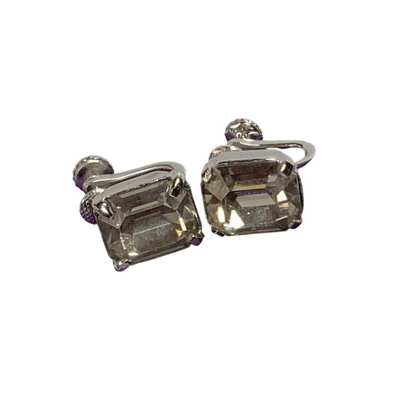 Eisenberg Ice Rhinestone Rectangle Stud Silver Tone Screw Back Earrings - Picture 4 of 7